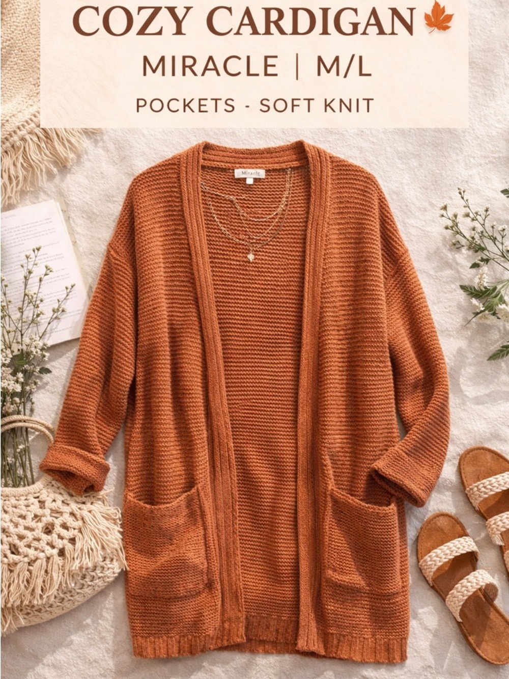 Miracle Open-Front Chunky Knit Cardigan - Burnt Orange